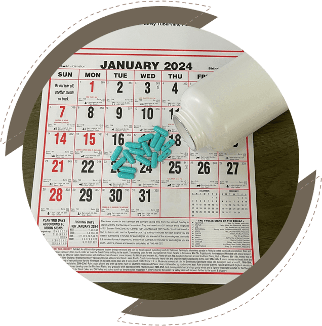 A calendar with pills on it and the date of january 2 0 2 4.