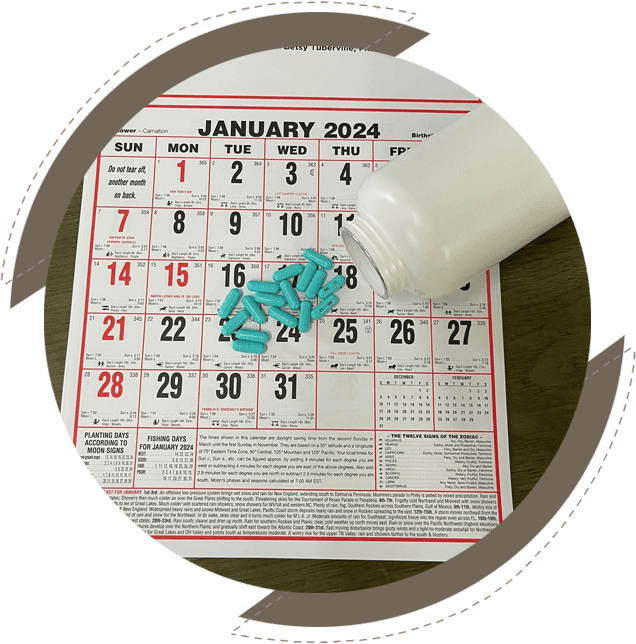 A calendar with pills on it and the date of january 2 0 2 4.