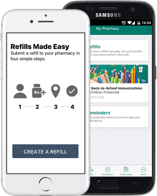 A phone with the refills made easy app on it.